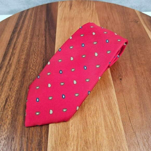 Yves Saint Laurent YSL Tie Red Blue Mini Paisley Print 100% Silk USA Made Gift - Picture 3 of 12